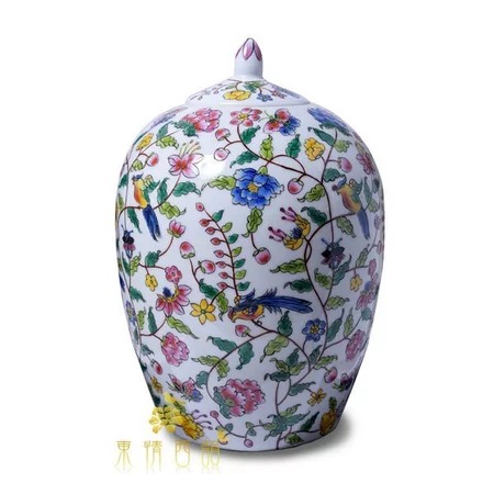 ★寶藏清倉★【東情西韻】手繪棕枝花鳥圓罈 ♡13吋♡