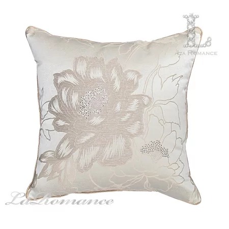 ★寶藏清倉★【古典風情系列】米色牡丹燙鑽立體緹花抱枕套
