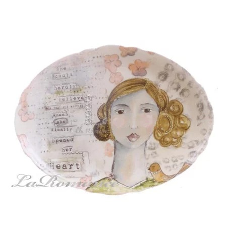 ★寶藏清倉★【Heart & Home】Kelly Rae Roberts 心戀家居系列少女花邊陶瓷橢圓大盤