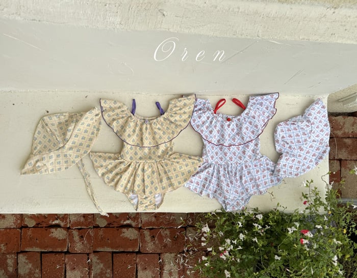 (現貨)【復古荷葉泳衣】泳衣＋泳帽套組 (2色)