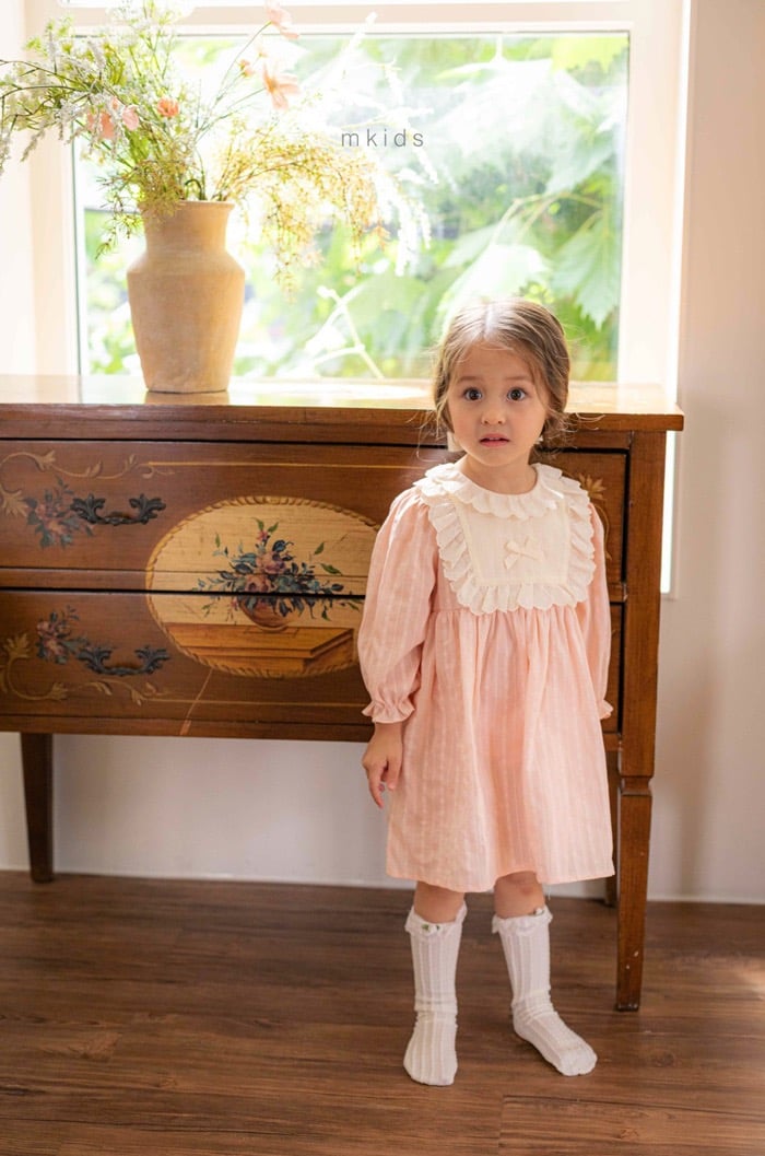 法式蕾絲摺邊洋裝 (2色)