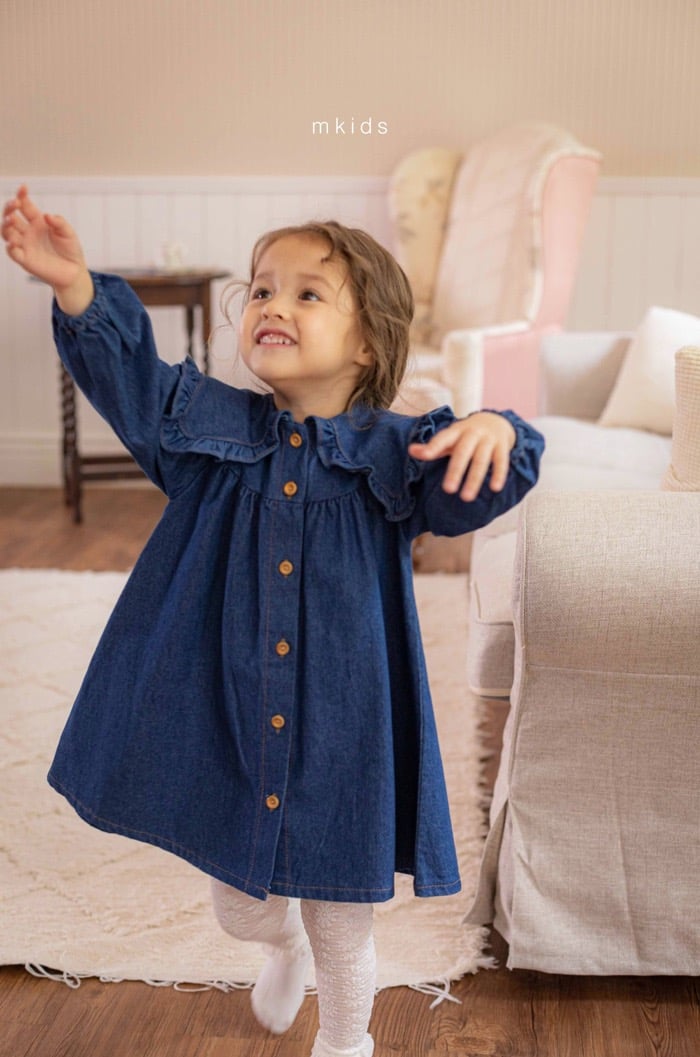 牛仔荷葉領洋裝