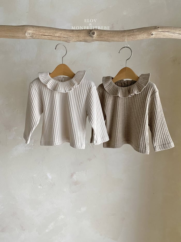 坑條荷葉領上衣 (2色)