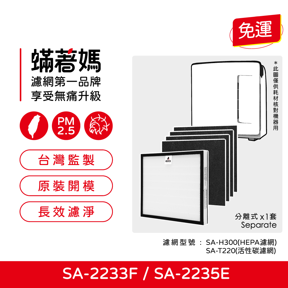 適用 尚朋堂 SPT SA-2233F SA-2235E SA-H300 SA-T220 空氣清淨機 濾網 蟎著媽