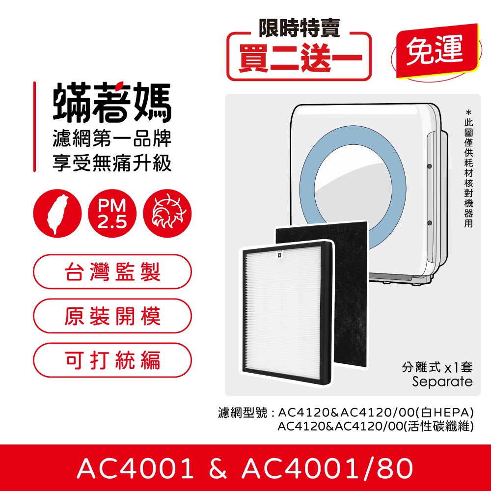【蟎著媽】濾網 適用 飛利浦 PHILIPS AC4001 AC4001/80 音悅舒眠 空氣清淨機 AC4120