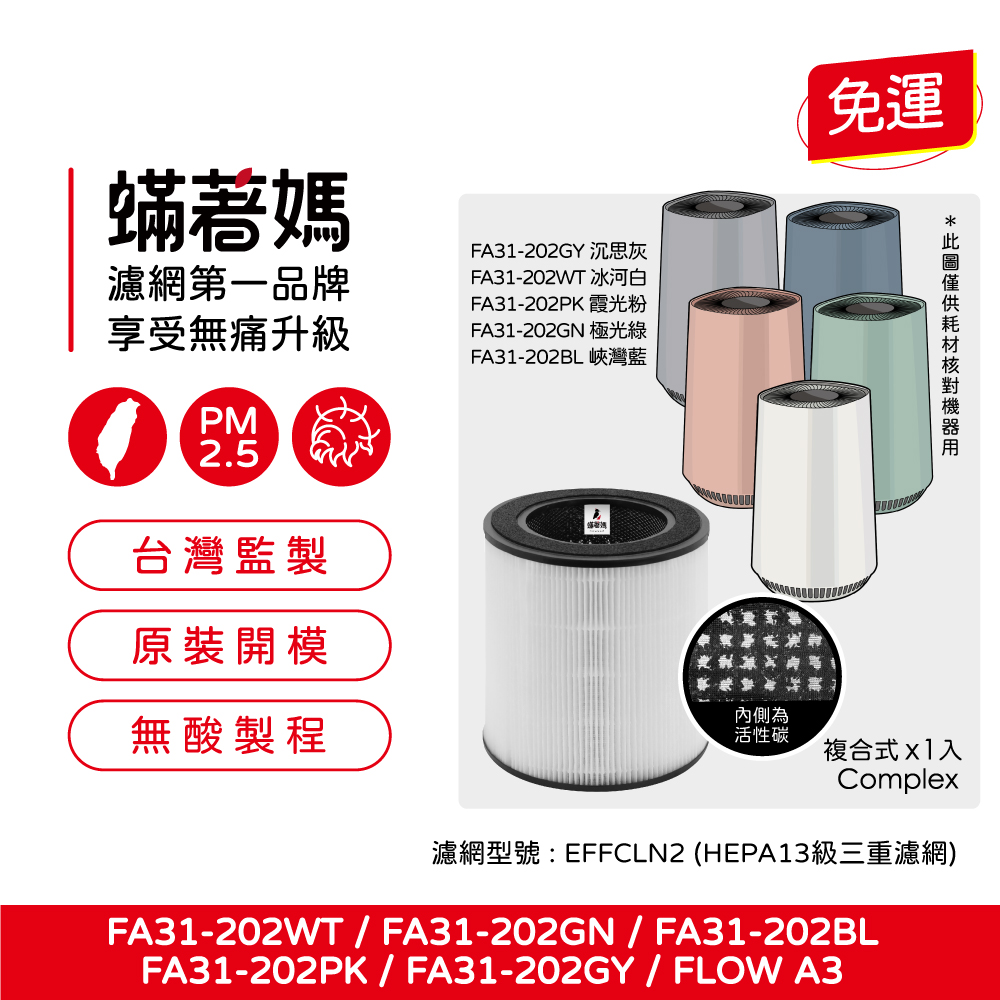 蟎著媽 濾網 適用 伊萊克斯 Electrolux  Flow A3 空氣清淨機 FA31-202GY 202WT