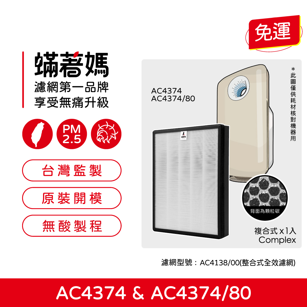 【蟎著媽】濾網 適用  飛利浦 PHILIPS AC4374 AC4373 空氣清淨機 AC4138