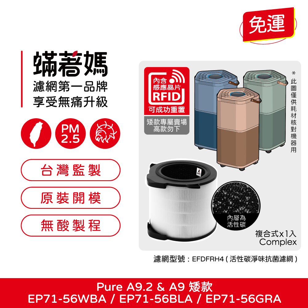 適用 伊萊克斯 Pure A9 A9.2 矮款 EP71-56WBA BLA GRA 空氣清淨機 EFDFRH4 濾網
