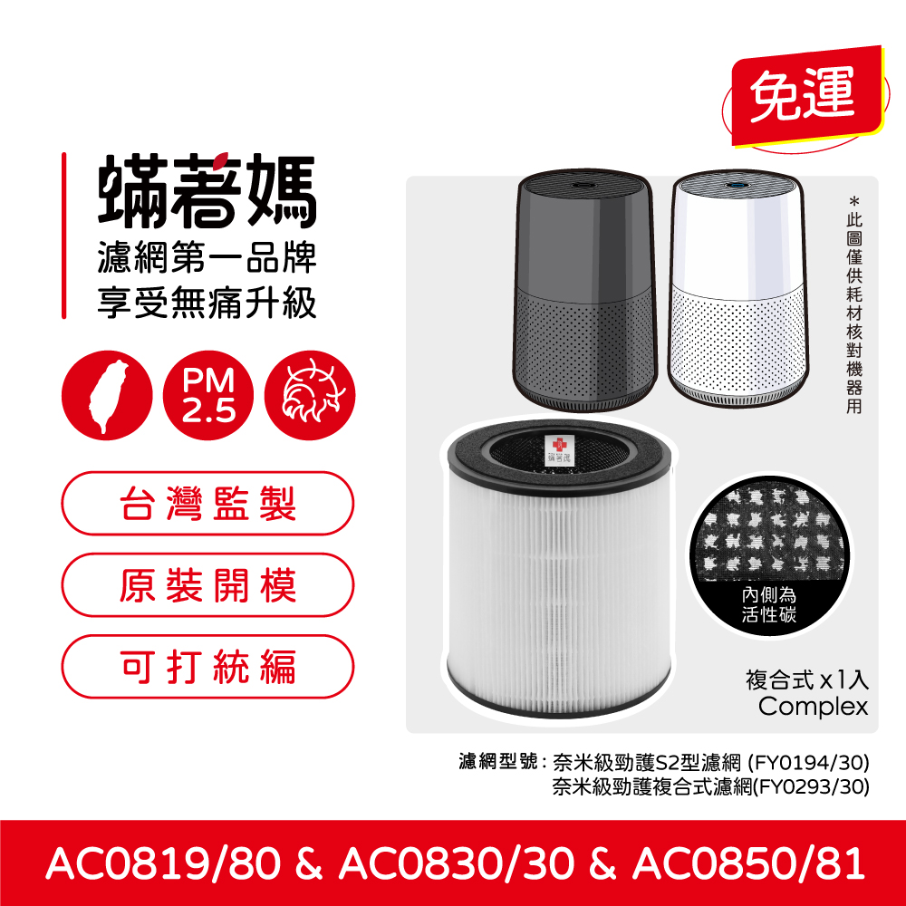 蟎著媽  濾網 適 PHILIPS飛利浦 AC0819 AC0819/80 AC0850 AC0850/81 空氣清淨機濾網