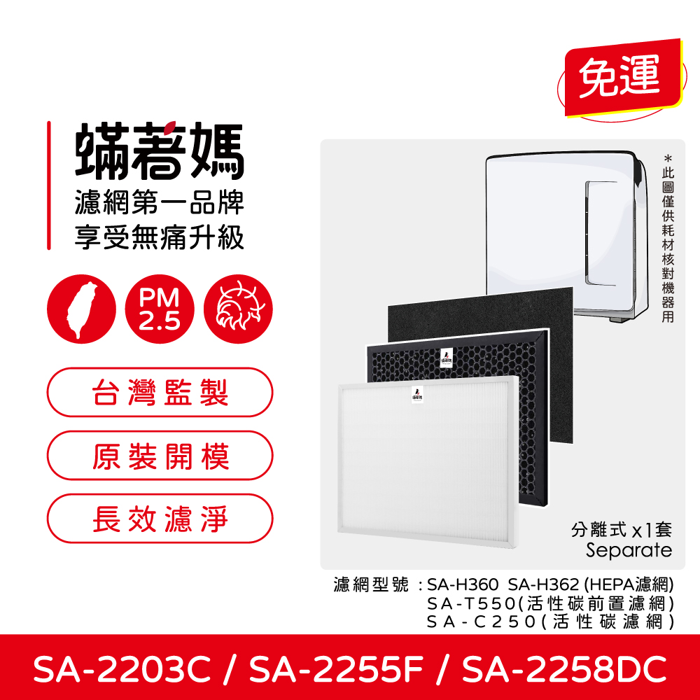 【蟎著媽】濾網 適用 尚朋堂 SA-2203C SA-2255F SA-2258DC 空氣清淨機