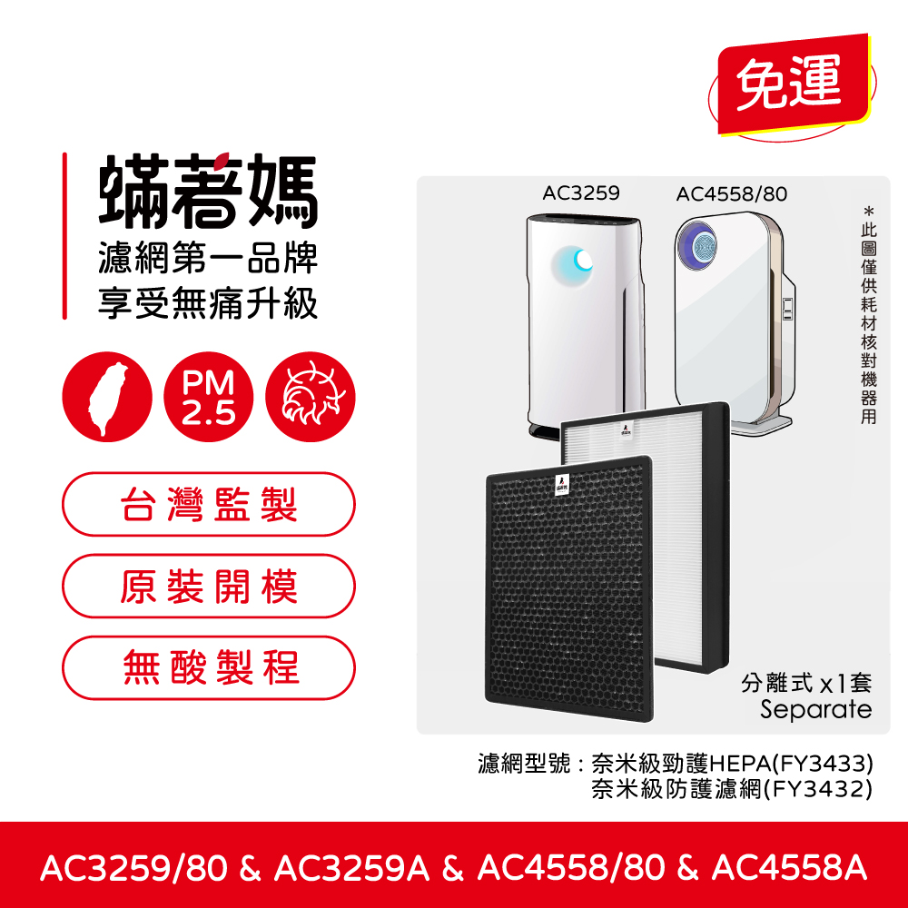蟎著媽  濾網 適 飛利浦 AC4558 AC3259 AC4558/80 空氣清淨機FY3433 FY3432