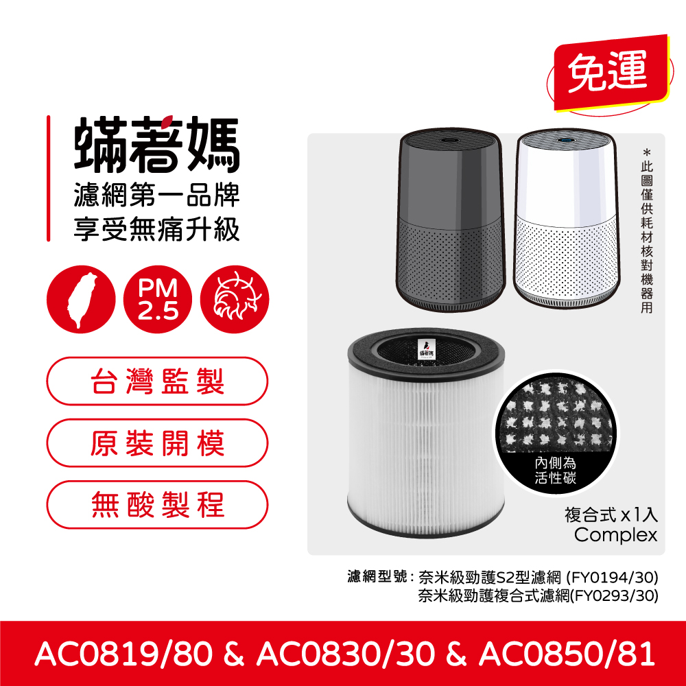蟎著媽  濾網 適 PHILIPS飛利浦 AC0819 AC0819/80 AC0850 AC0850/81 空氣清淨機濾網