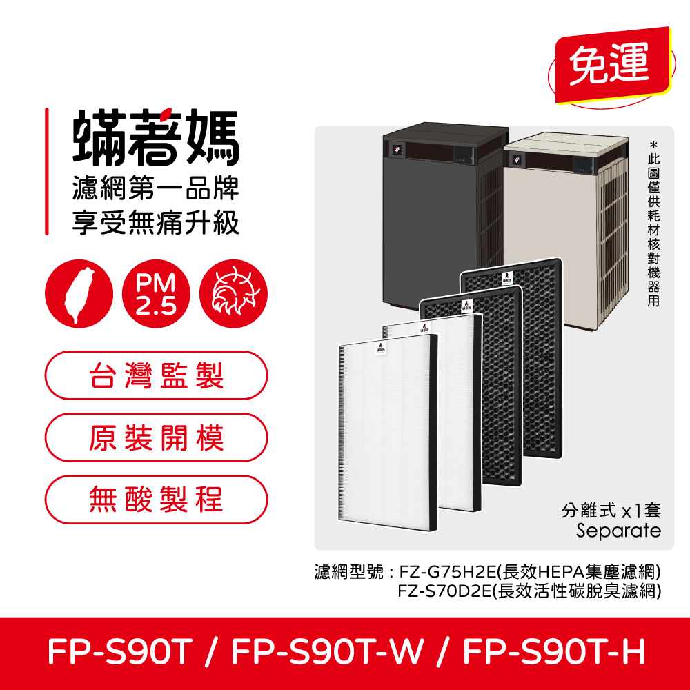 適用 Sharp 夏普 FP-S90T-W FP-S90T-H FP-S90T Purefit淨大方 空氣清淨機 濾網