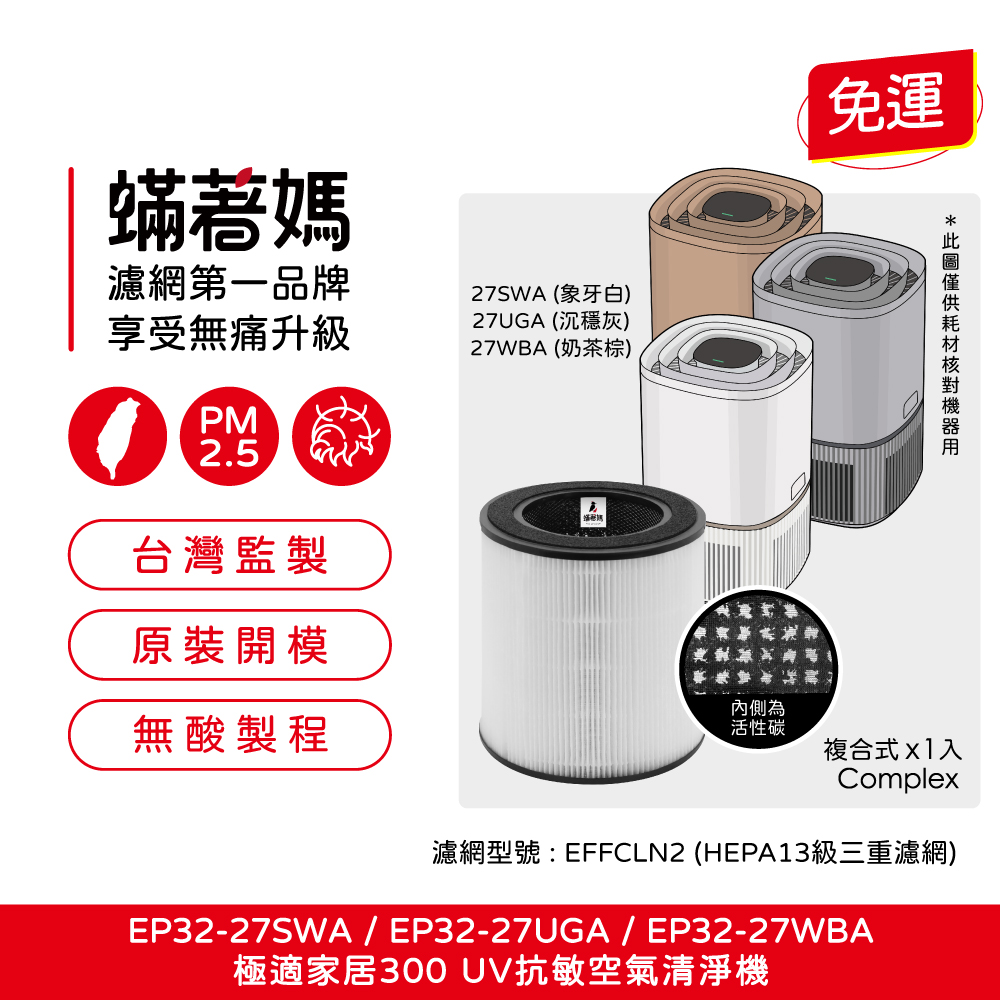 蟎著媽  濾網 適 Electrolux 伊萊克斯 EP32-27 極適家居300 抗敏空氣清淨機