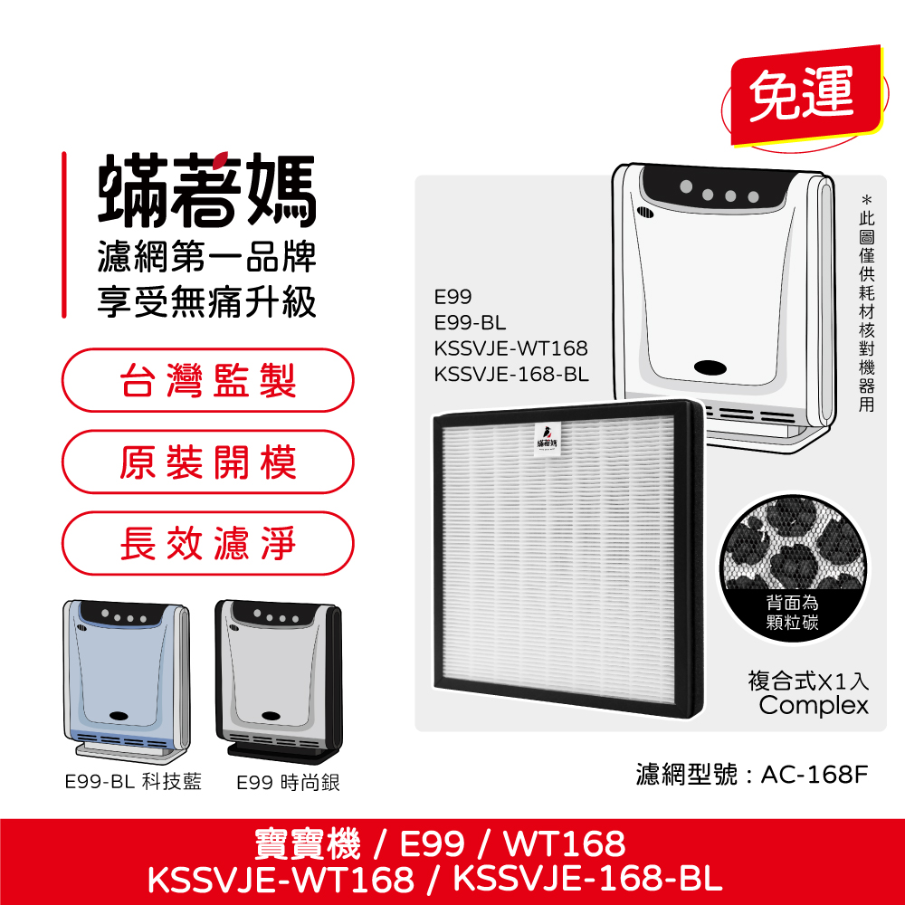 【蟎著媽】 適用 3M 淨呼吸 空氣清淨機 E99 WT168 AC168 寶寶機 AC-168F KSSVJE-168 濾網
