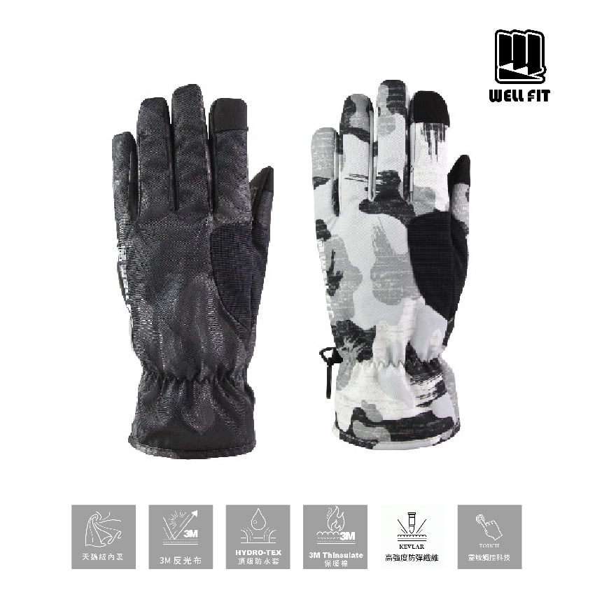 WELL FIT KEVLAR印花防水觸控通勤手套-東京灰/灰黑城市幾何