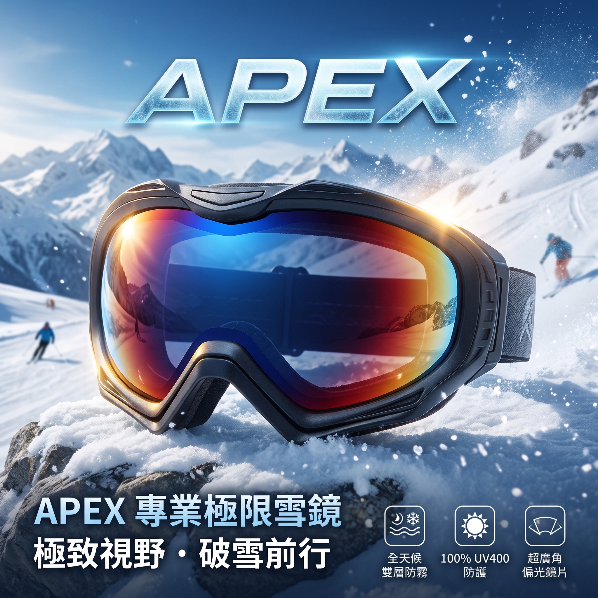 【APEX】滑雪鏡 風鏡 護目鏡 收納盒 REVO 鍍膜鏡片(雙層防霧鏡片) 防彈 生存遊戲 騎車 登山 滑雪