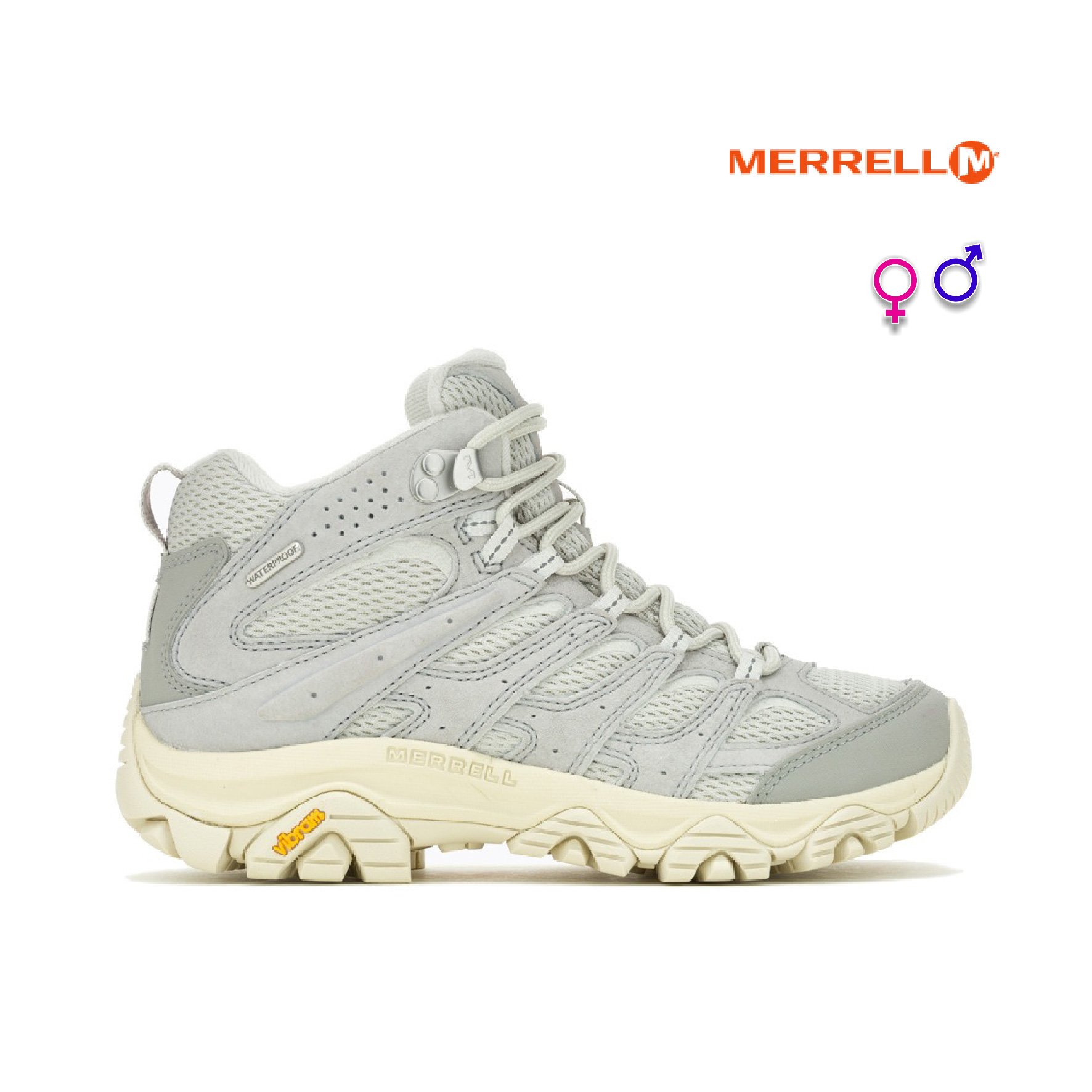 Merrell Moab 3 Mid Waterproof 防水輕量登山健行鞋 男/女款 淺灰色