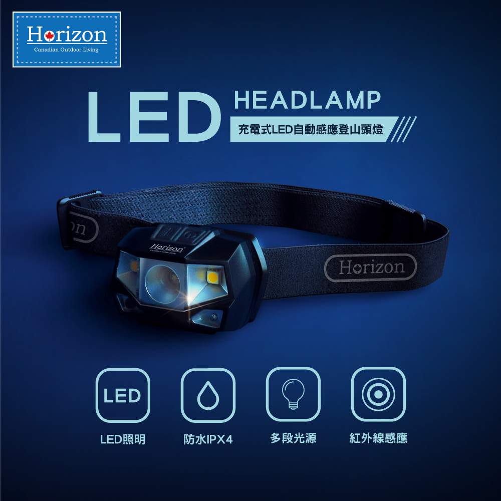 【Horizon 天際線】【Horizon 天際線】充電式LED自動感應登山頭燈 (IPX4防水)