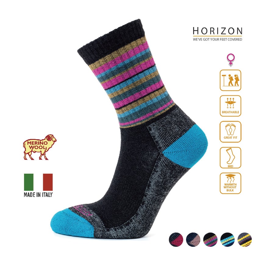 英國HORIZON Micro Crew 超細19.5 microns 美麗諾羊毛健走襪 五色可選