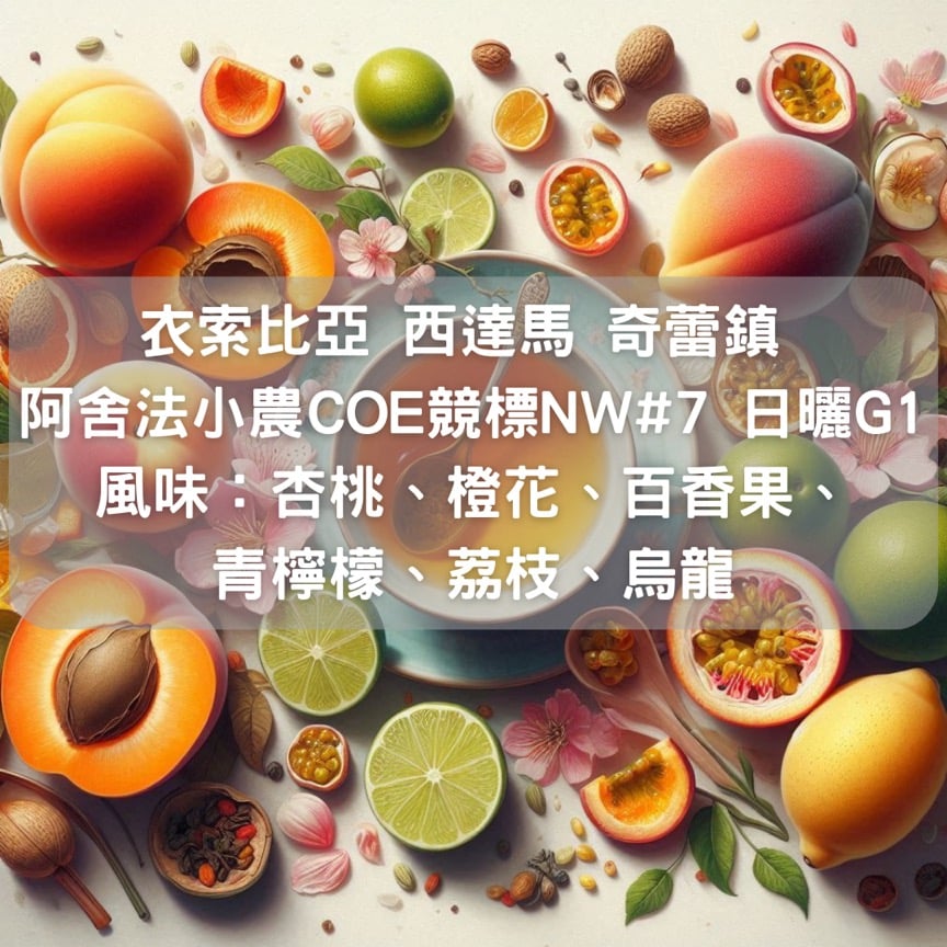 衣索比亞 西達馬 奇蕾鎮 阿舍法小農COE競標NW#7 日曬 G1 (半磅/濾掛式10包）