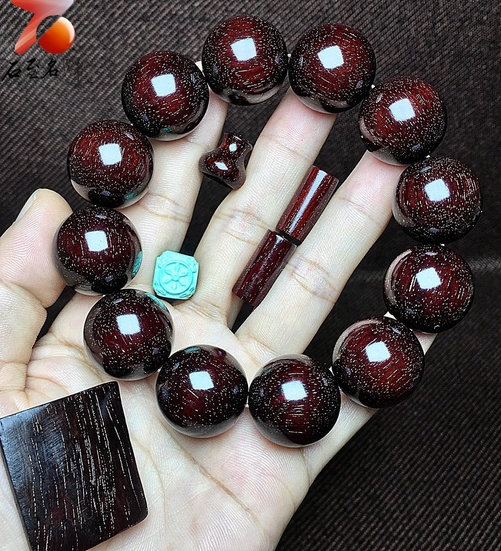 金星満杯 直径20.5mm 級極珍品特大粒インド野生小葉金星紫檀腕輪念珠 日本製 3 印度小葉紫檀20mm滿瘤疤+爆滿金星【冰楓】 - 石至名歸