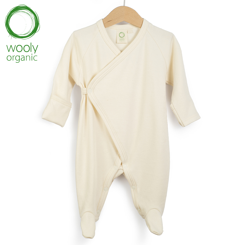 WoolyOrganic有機棉絨 側開襟長袖連腳褲(原色米)1