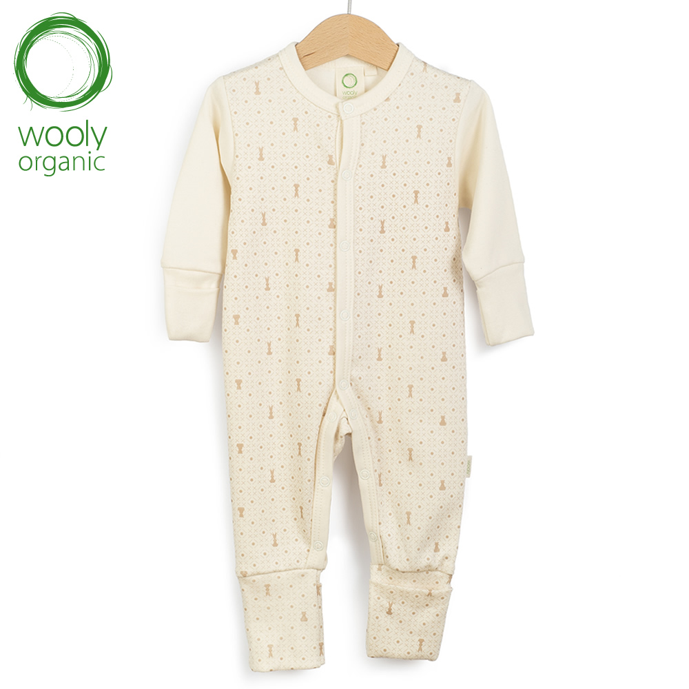 WoolyOrganic有機棉絨 前開襟長袖連身褲(丹蜜淺棕)1