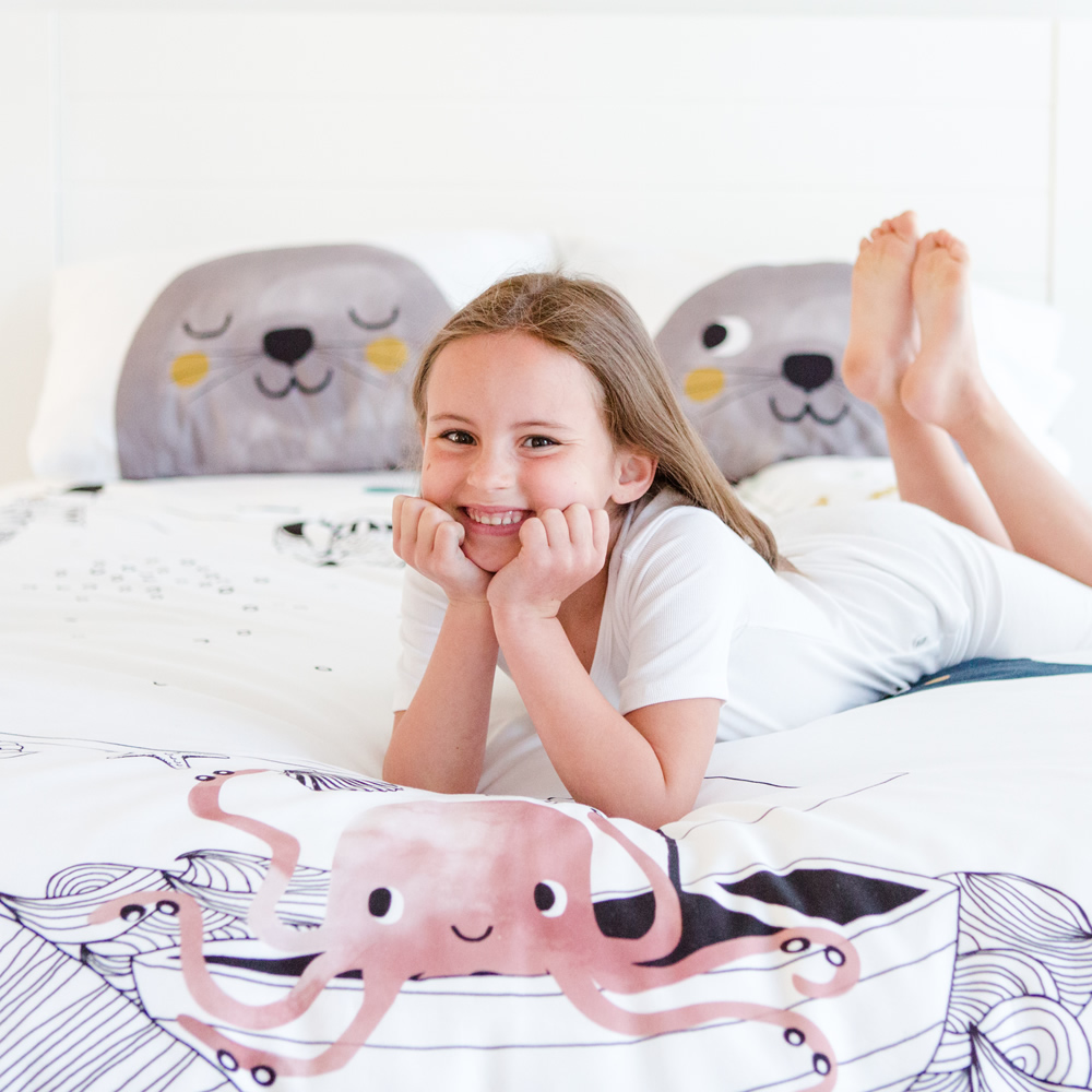 美國RookieHumans 純棉絲柔被套床包組Full(深海愛戀)4