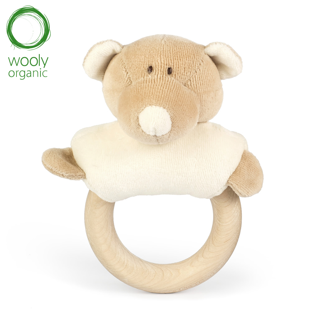 WoolyOrganic有機棉絨 咬咬木質固齒環(丹丹熊)1