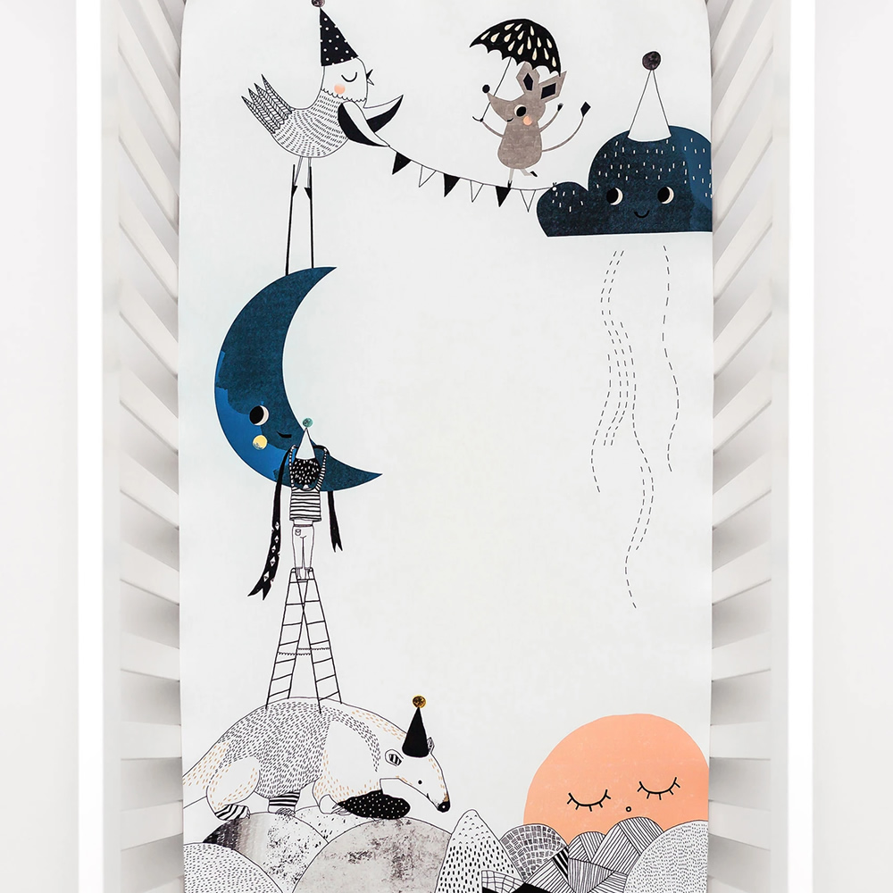 美國RookieHumans 嬰兒床純棉絲柔床包(月亮!生日快樂)2