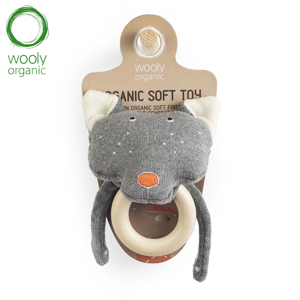 WoolyOrganic有機棉絨 咬咬木質固齒環(狼)1