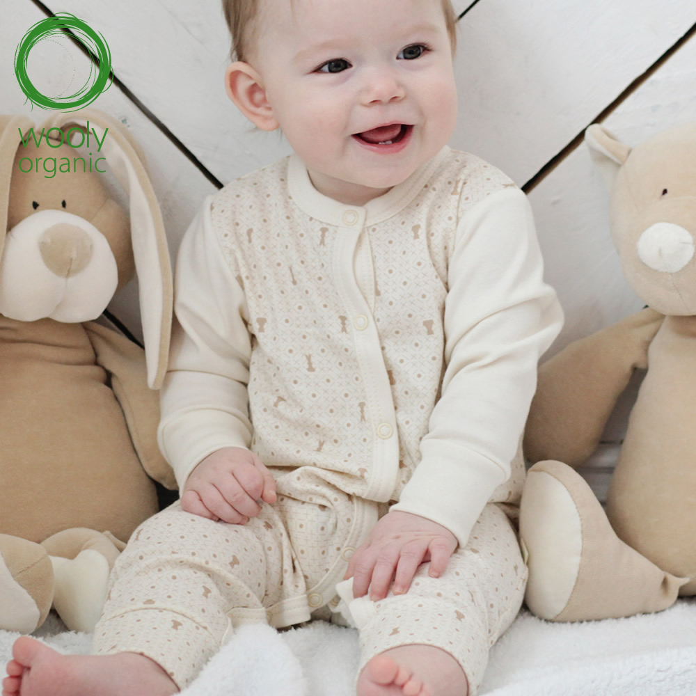 WoolyOrganic有機棉絨 前開襟長袖連身褲(丹蜜淺棕)2