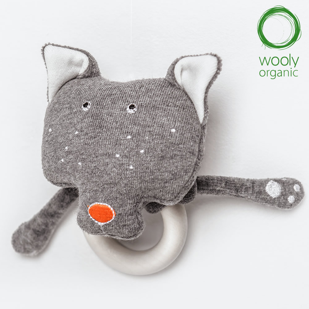 WoolyOrganic有機棉絨 咬咬木質固齒環(狼)2