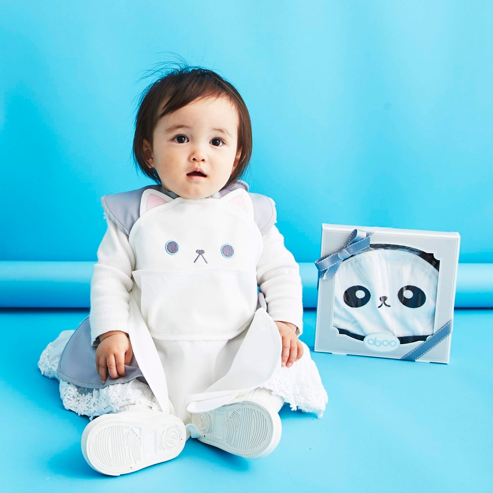 日本ABOO 動物造型長版圍裙(白貓貓)5