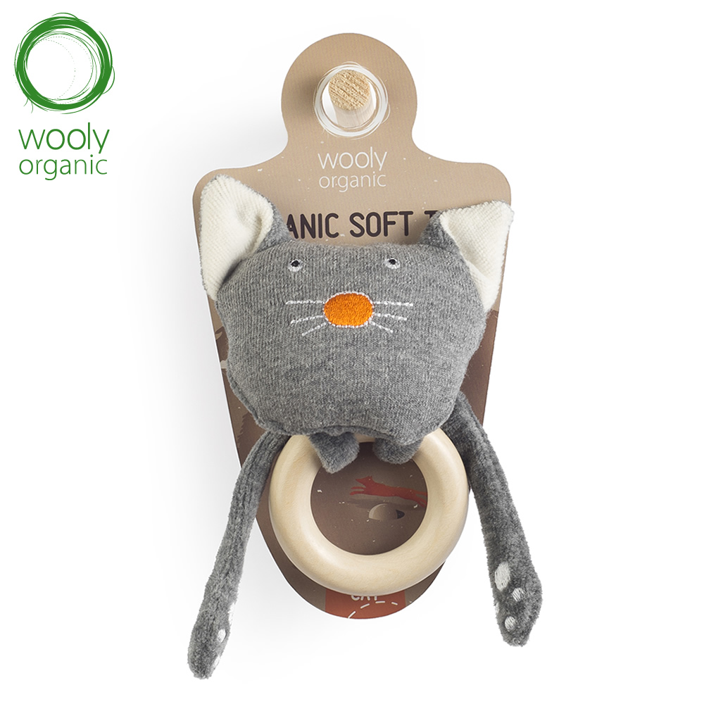 WoolyOrganic有機棉絨 咬咬木質固齒環(貓咪)1