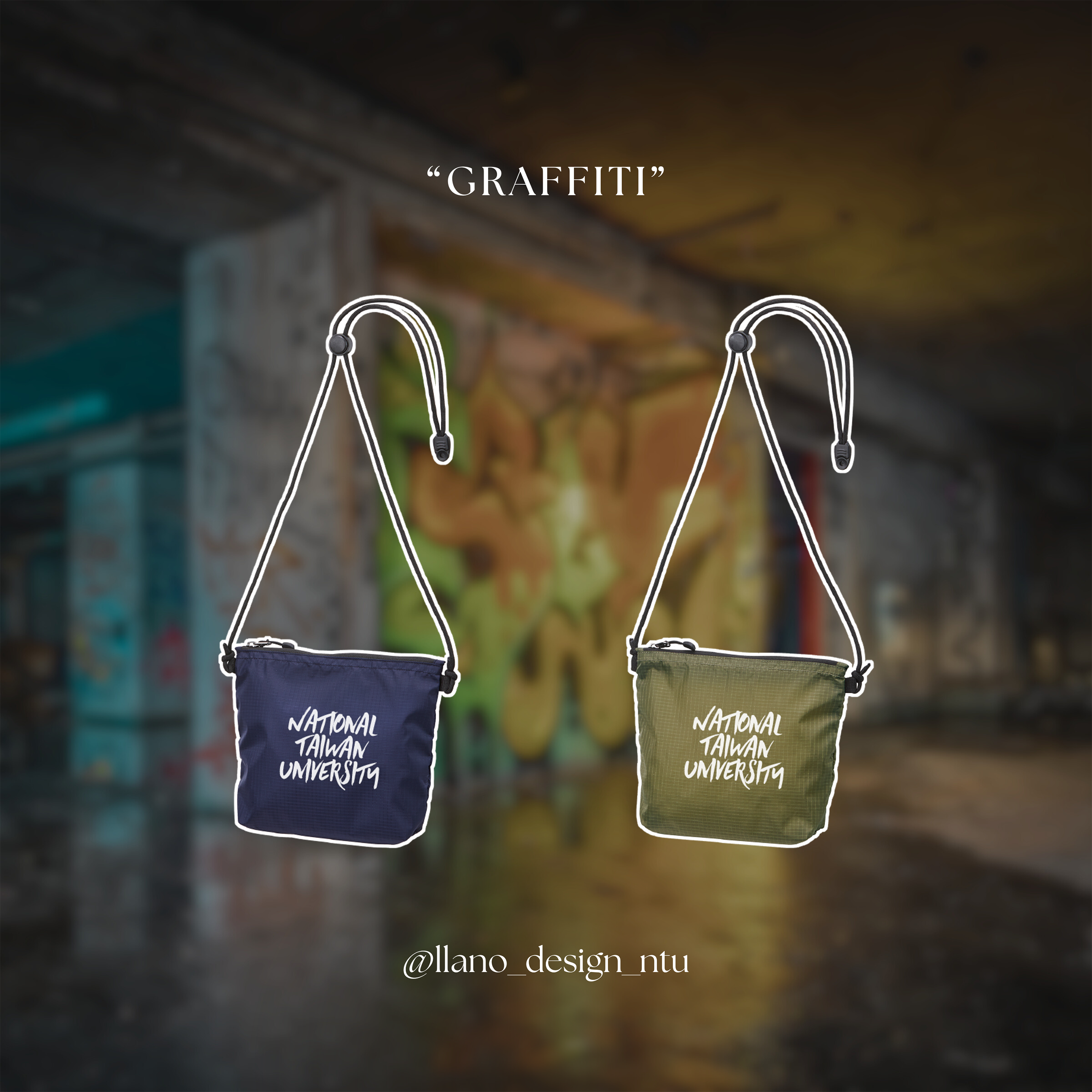 NTU 可調節斜背小包－塗鴉款1