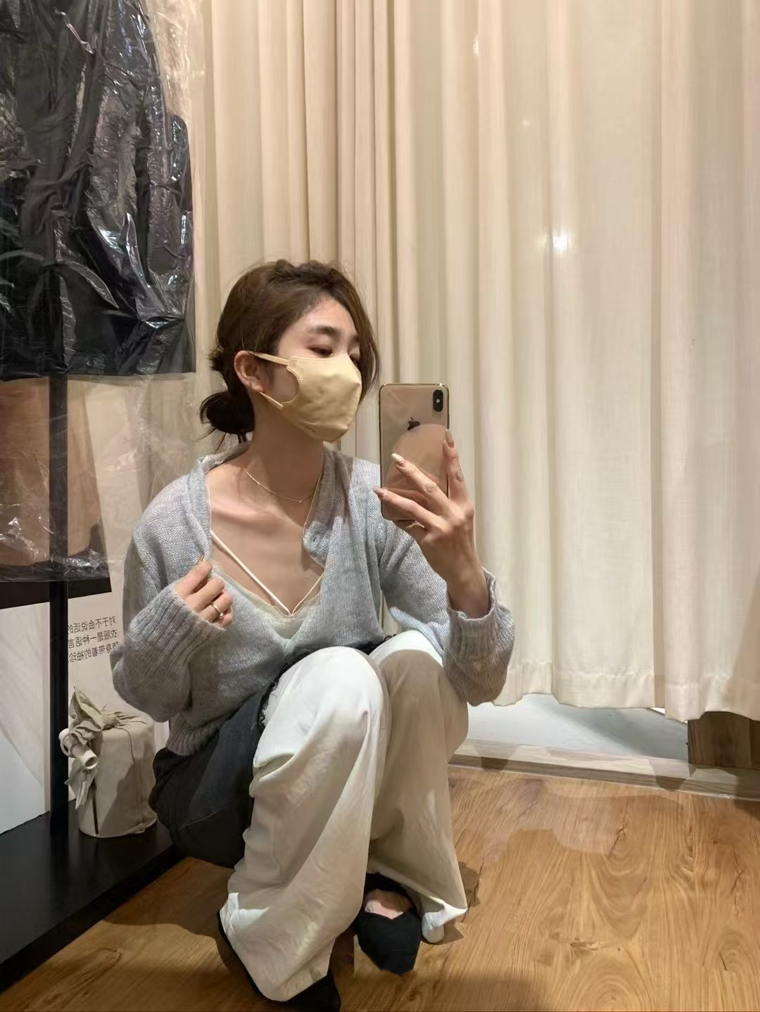 拼紗毛織開衫10