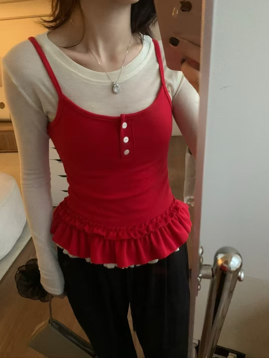 木耳邊韓系真兩件套5