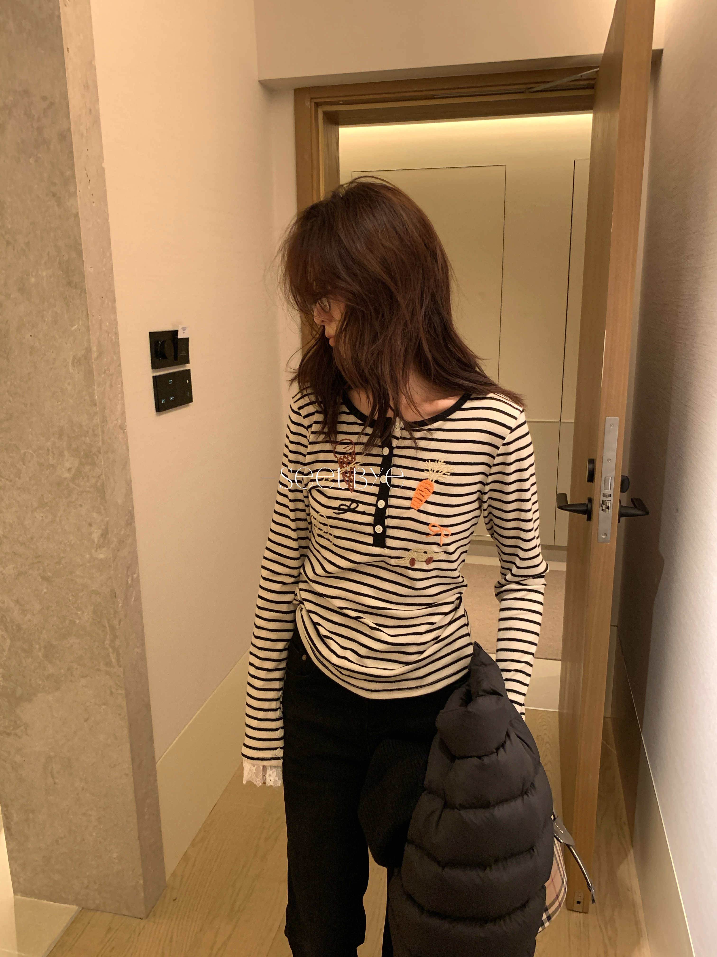 歐貨刺繡條紋拼蕾絲7