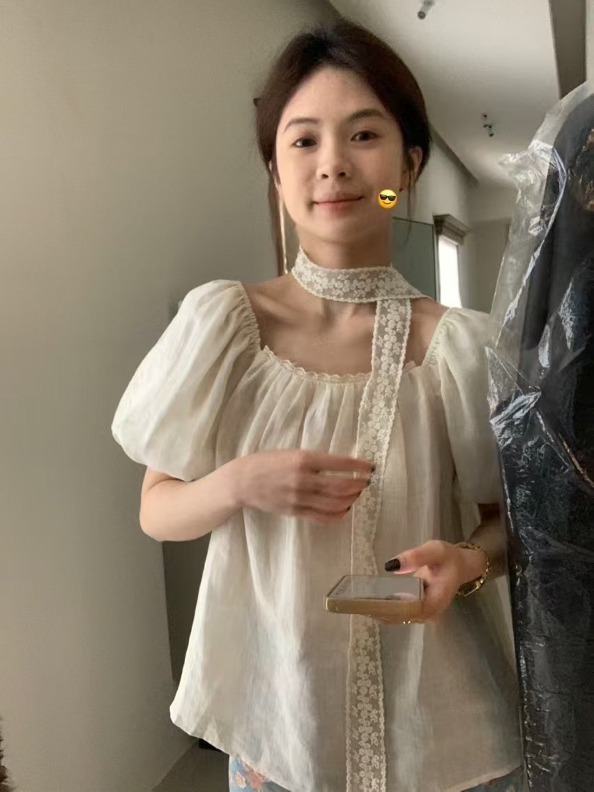 100%亞麻！配飄帶絲巾上衣4