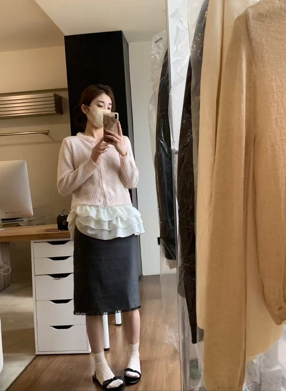 拼紗毛織開衫22