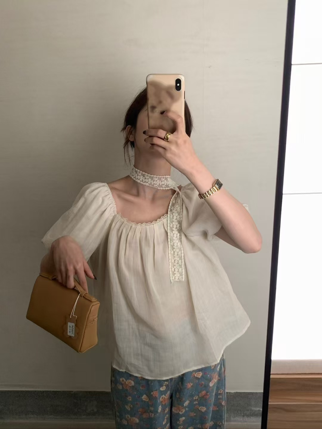 100%亞麻！配飄帶絲巾上衣8