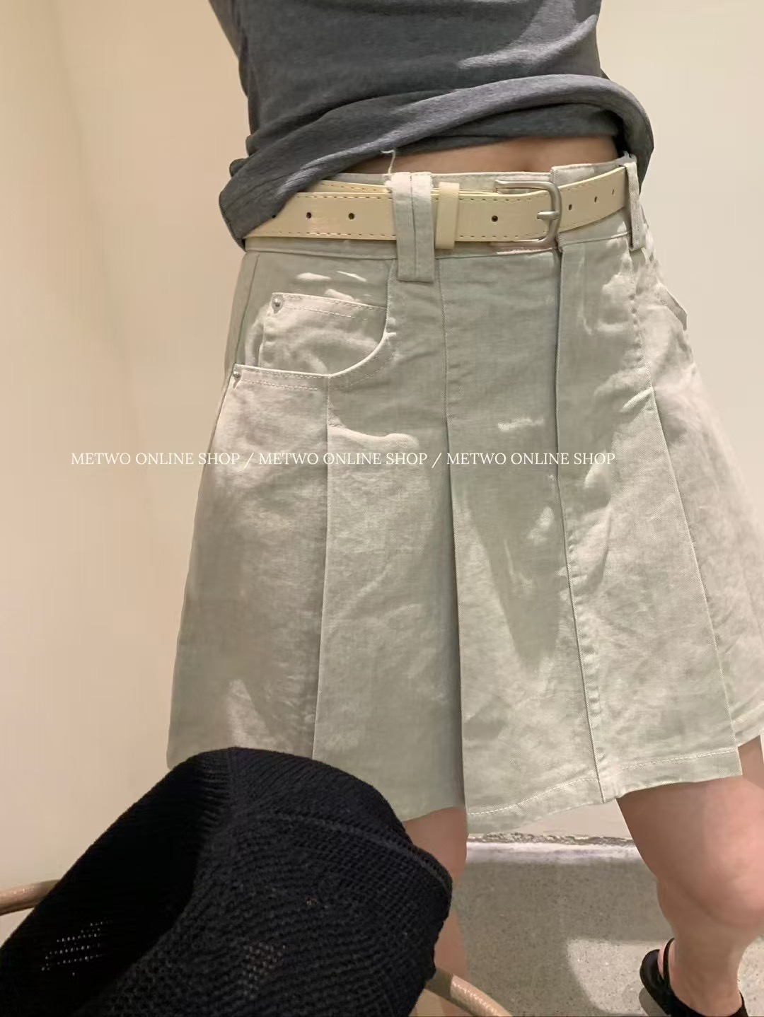 百褶水洗棉短裙10