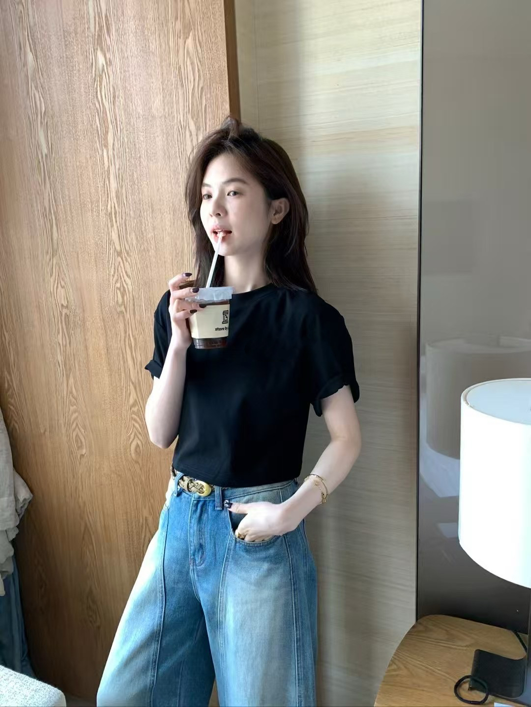 正肩100%純棉短tee1