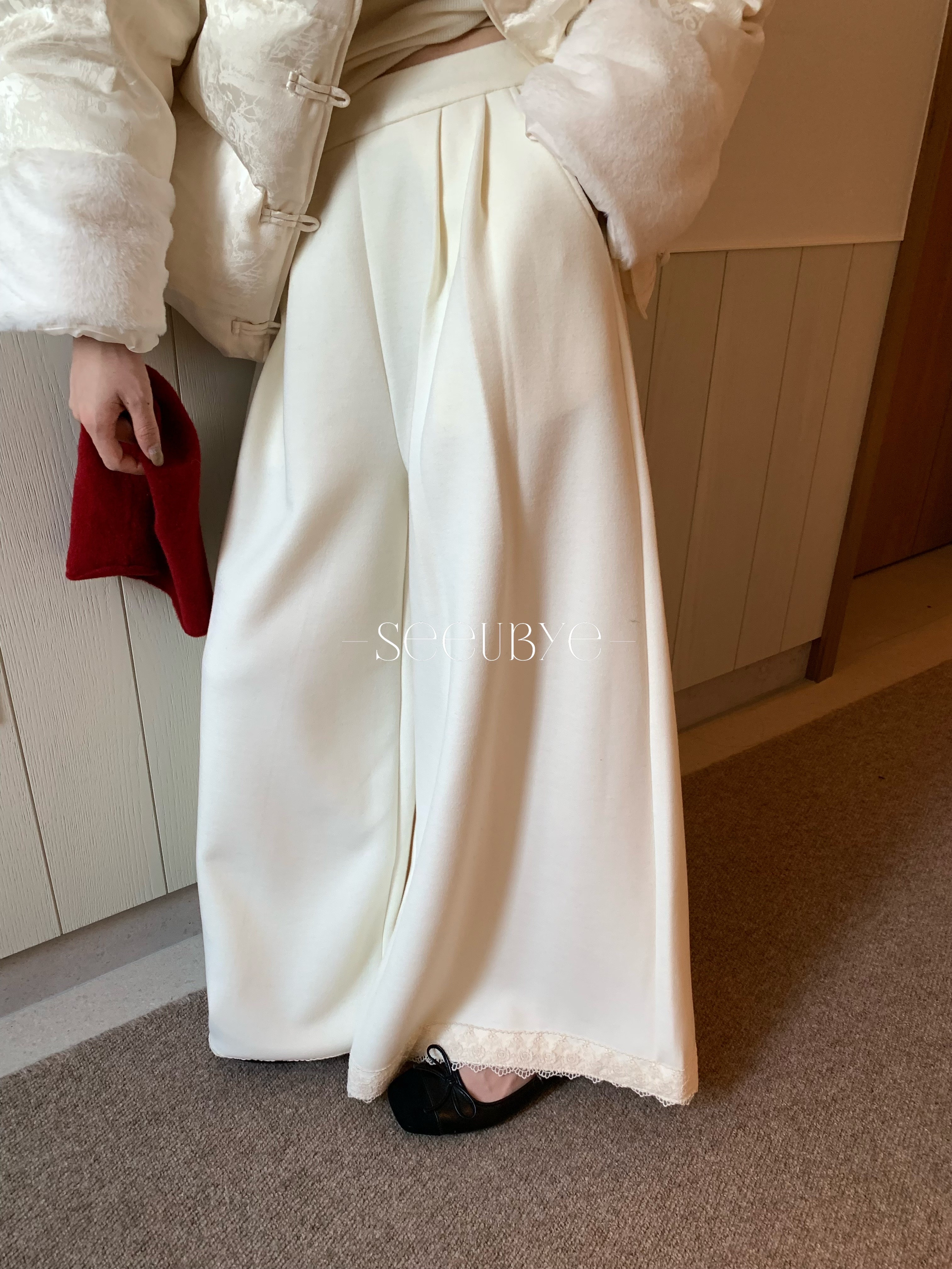 國風蕾絲毛呢褲9