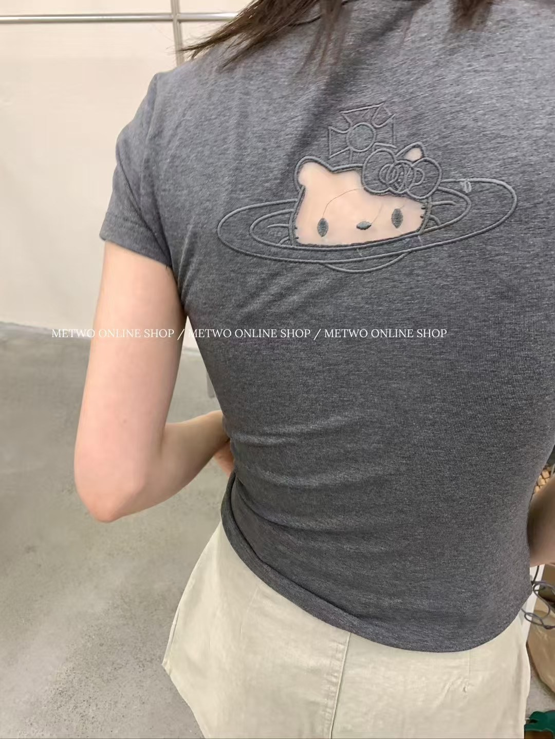 kitty網紗刺繡tee1