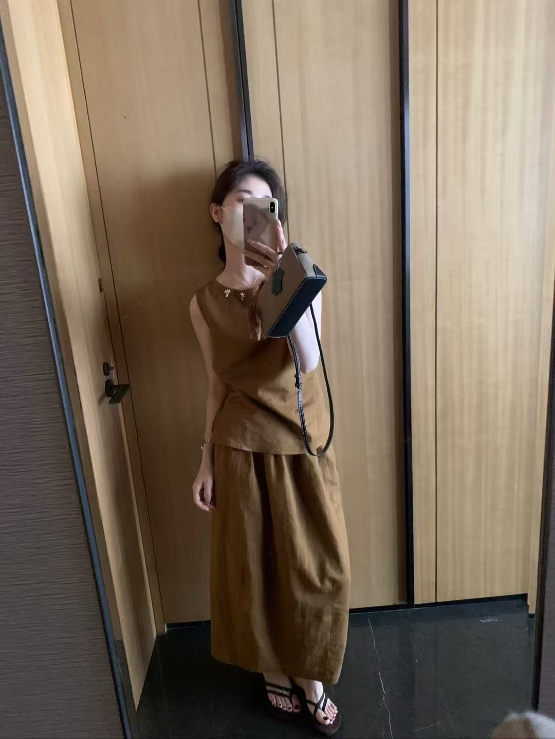 老錢風！麻料貝殼背心➕半身裙套裝3