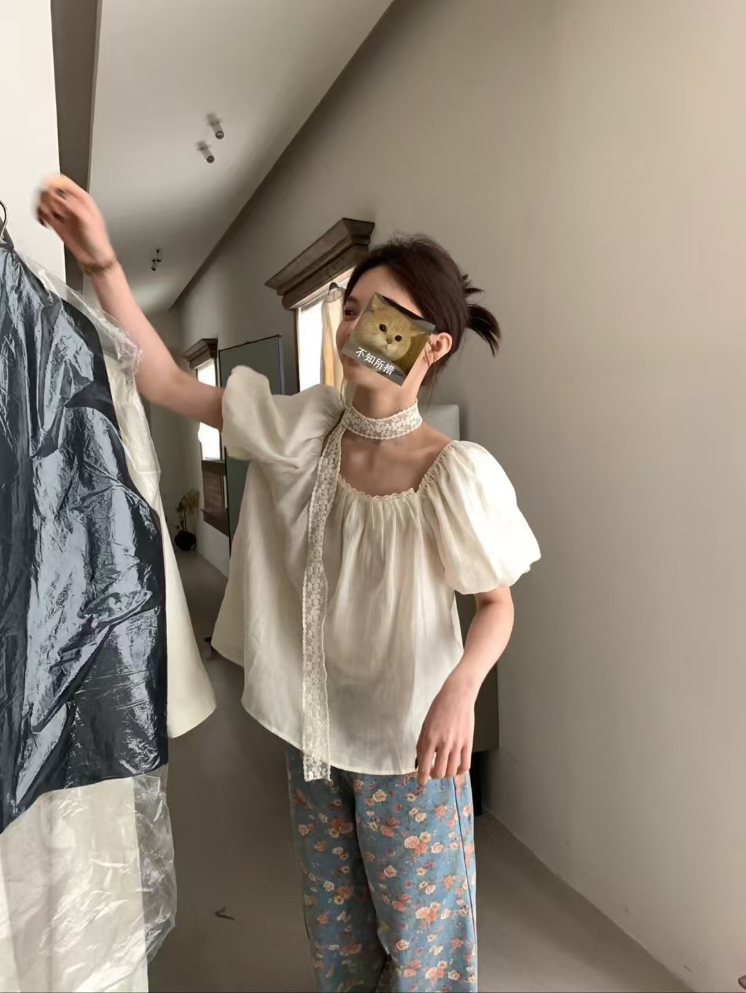 100%亞麻！配飄帶絲巾上衣5