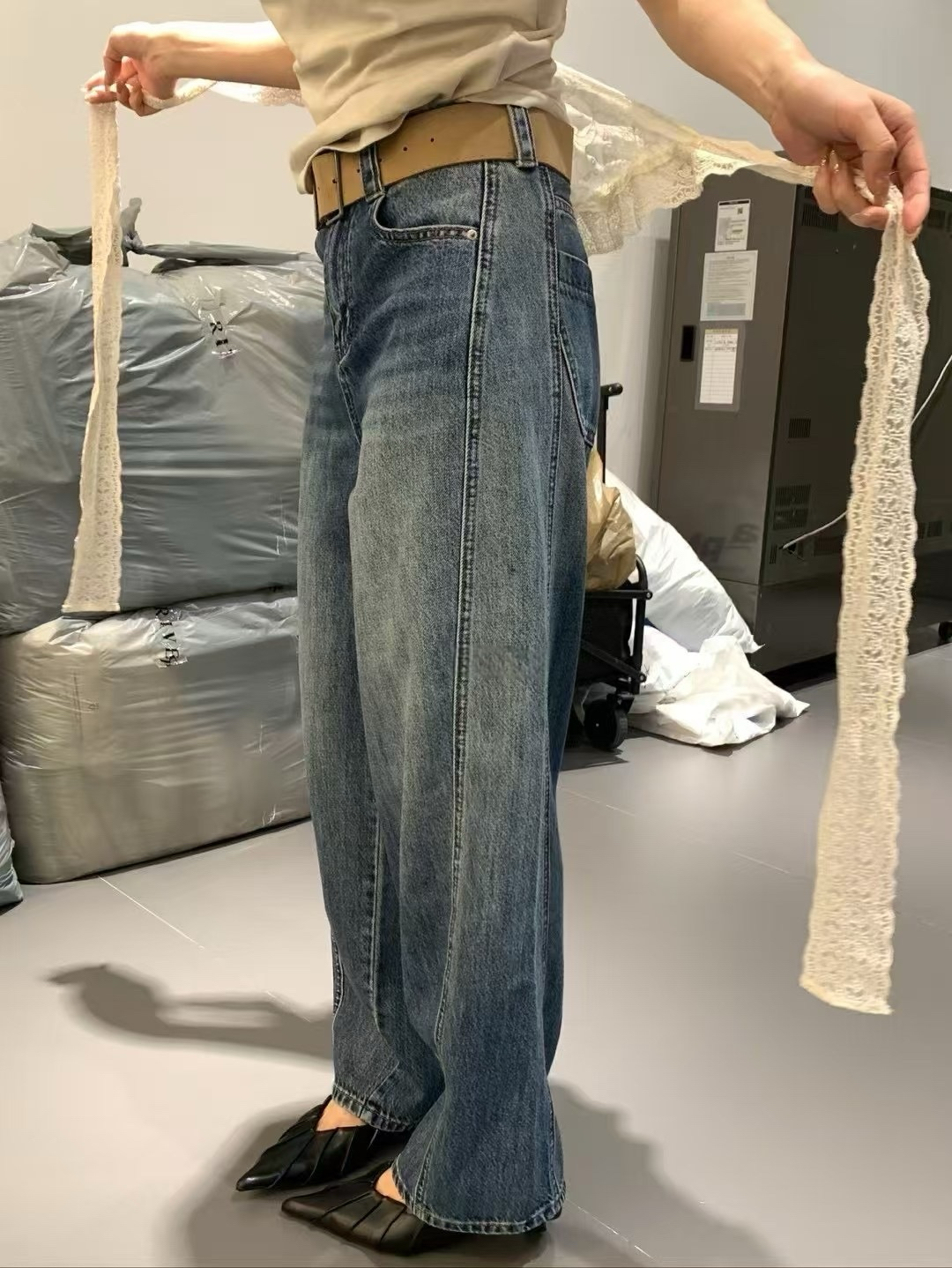 彎刀牛仔褲（配皮帶4